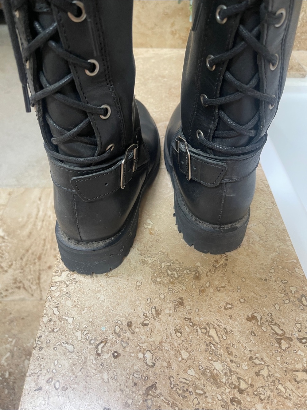 Harley-Davidson Black Leather Lace-Up Moto Boots with Buckle - Picture 6 of 6